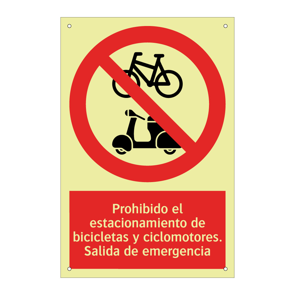 Prohibido el estacionamiento de bicicletas y ciclomotores. Salida de emergencia