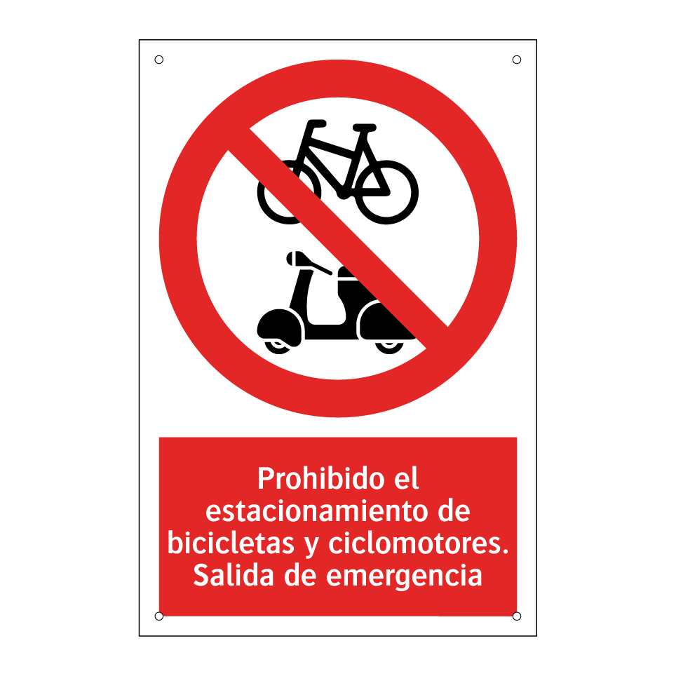 Prohibido el estacionamiento de bicicletas y ciclomotores. Salida de emergencia