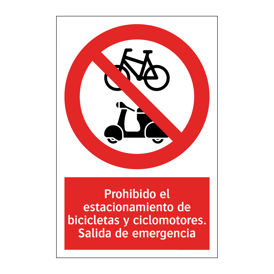 Prohibido el estacionamiento de bicicletas y ciclomotores. Salida de emergencia