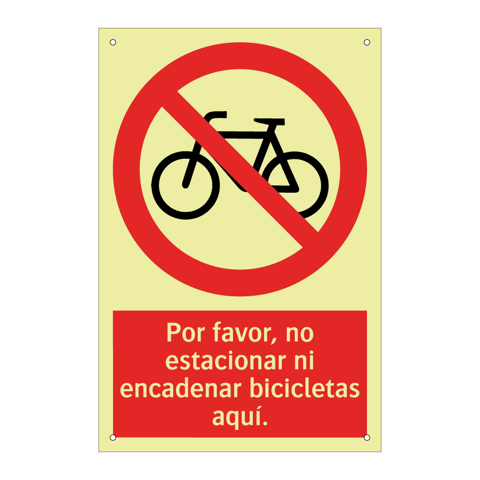 Por favor, no estacionar ni encadenar bicicletas aquí.