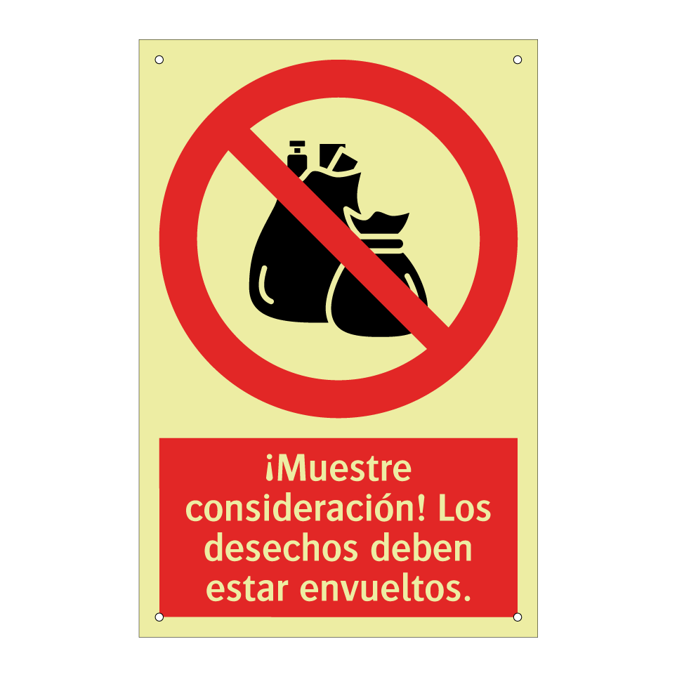 ¡Muestre consideración! Los desechos deben estar envueltos.