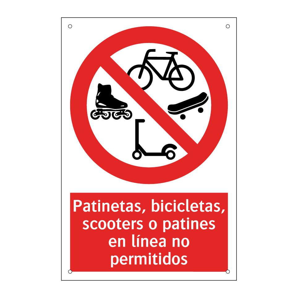 Patinetas, bicicletas, scooters o patines en línea no permitidos