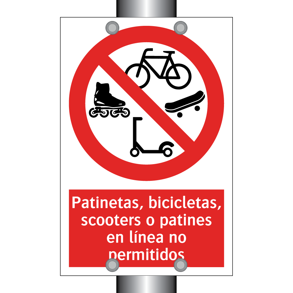 Patinetas, bicicletas, scooters o patines en línea no permitidos