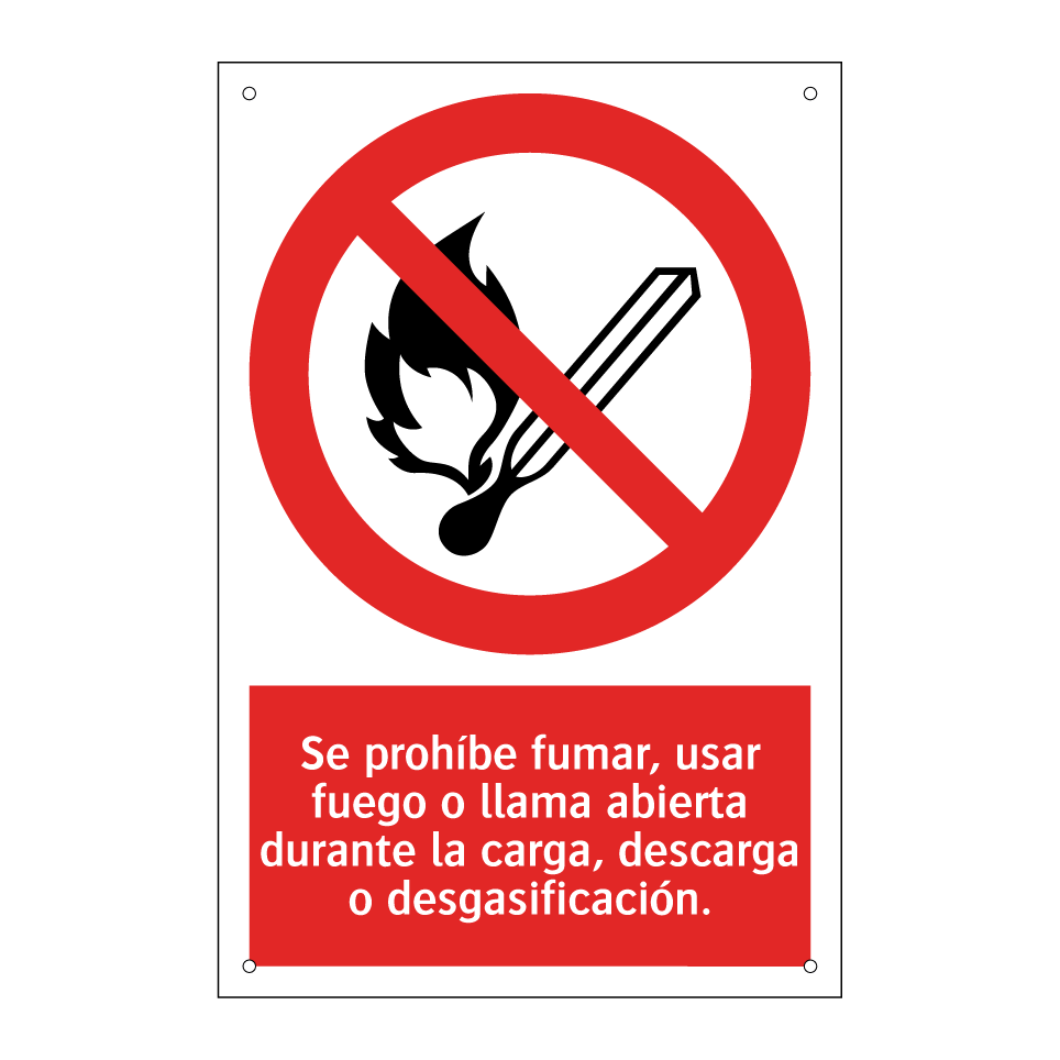 Se prohíbe fumar, usar fuego o llama abierta durante la carga, descarga o desgasificación.