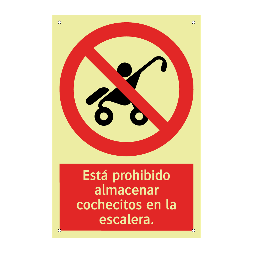 Está prohibido almacenar cochecitos en la escalera.