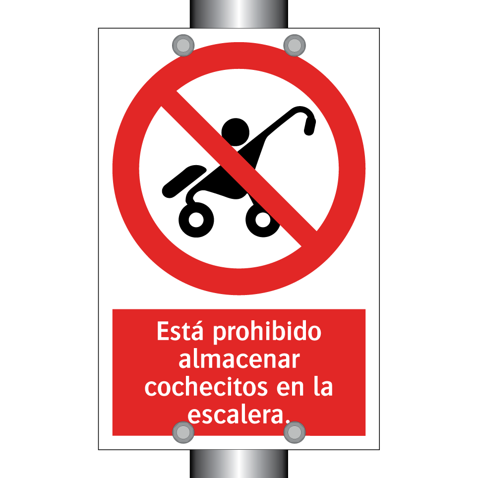 Está prohibido almacenar cochecitos en la escalera.