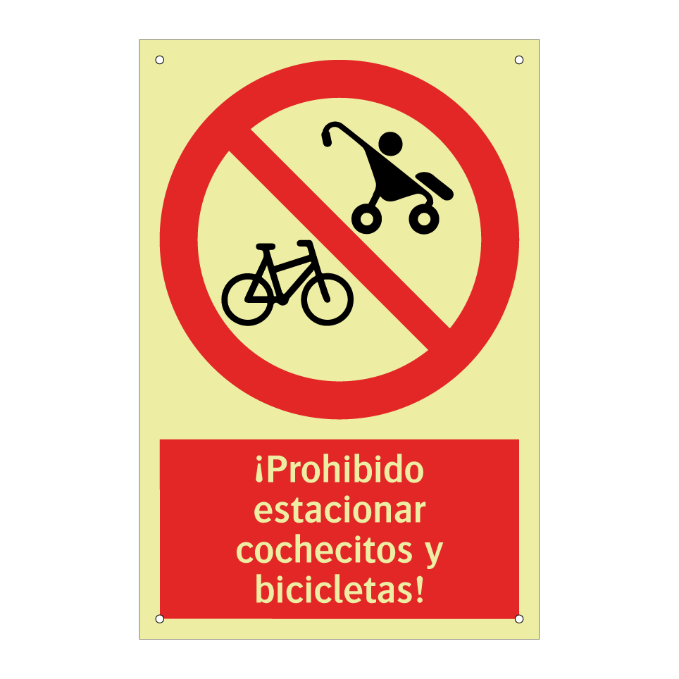 ¡Prohibido estacionar cochecitos y bicicletas!