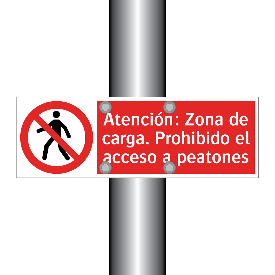 Atención: Zona de carga. Prohibido el acceso a peatones