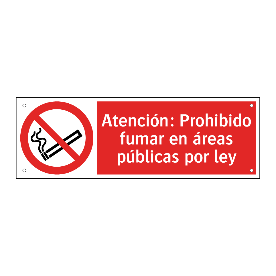 Atención: Prohibido fumar en áreas públicas por ley