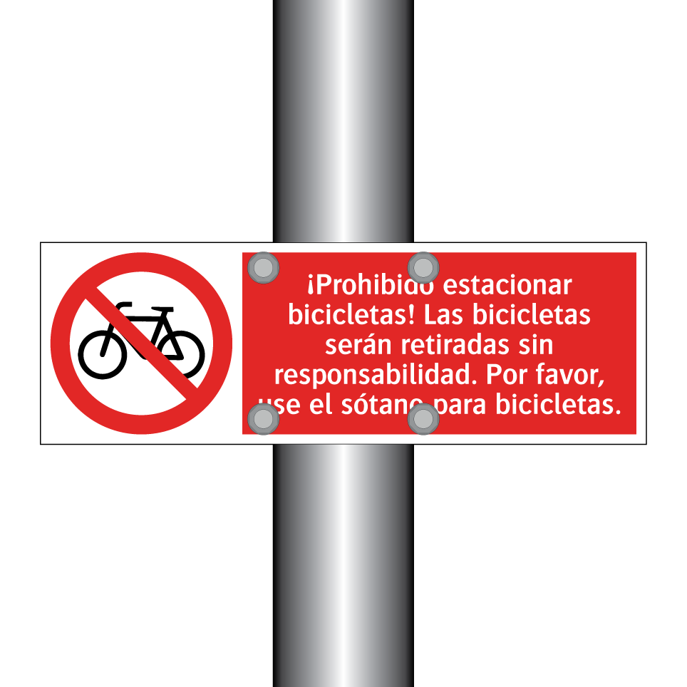 ¡Prohibido estacionar bicicletas! Las bicicletas serán retiradas sin responsabilidad. Por favor, use el sótano para bicicletas.