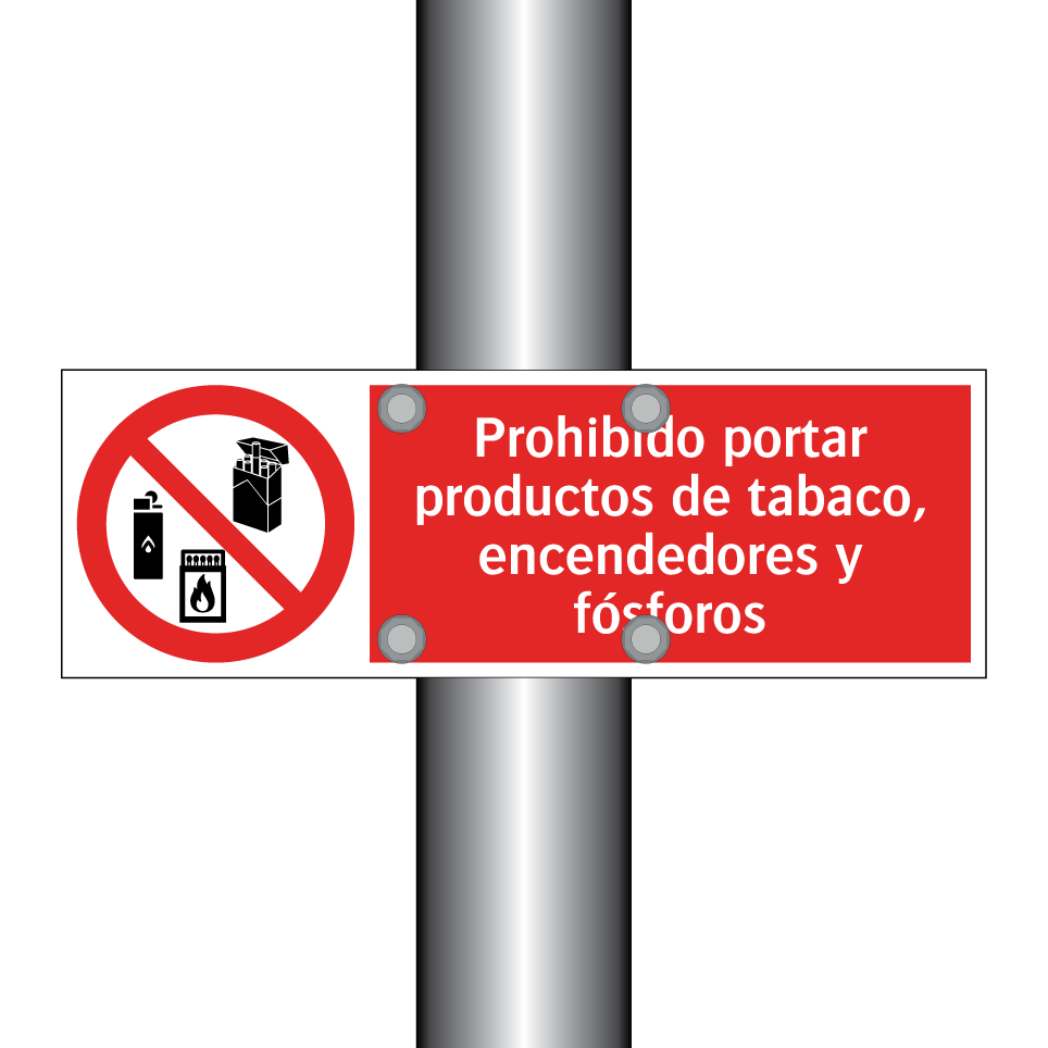 Prohibido portar productos de tabaco, encendedores y fósforos