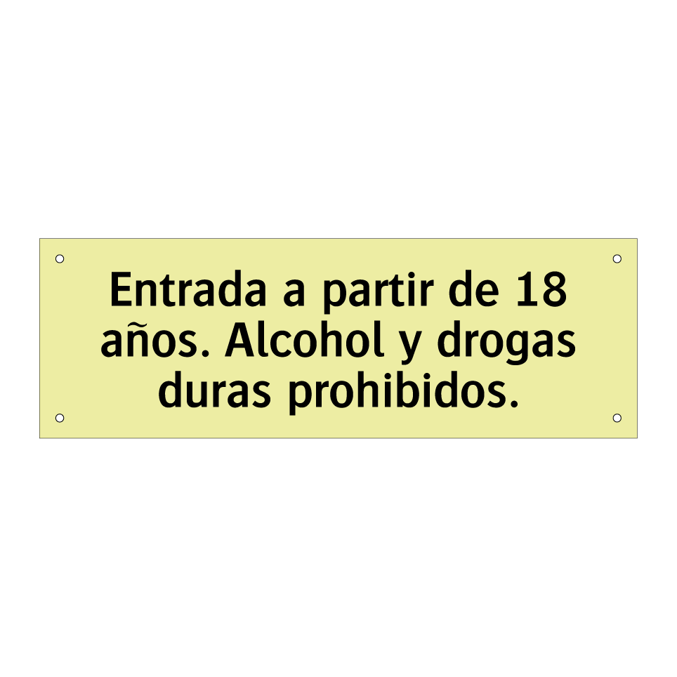 Entrada a partir de 18 años. Alcohol y drogas duras prohibidos.
