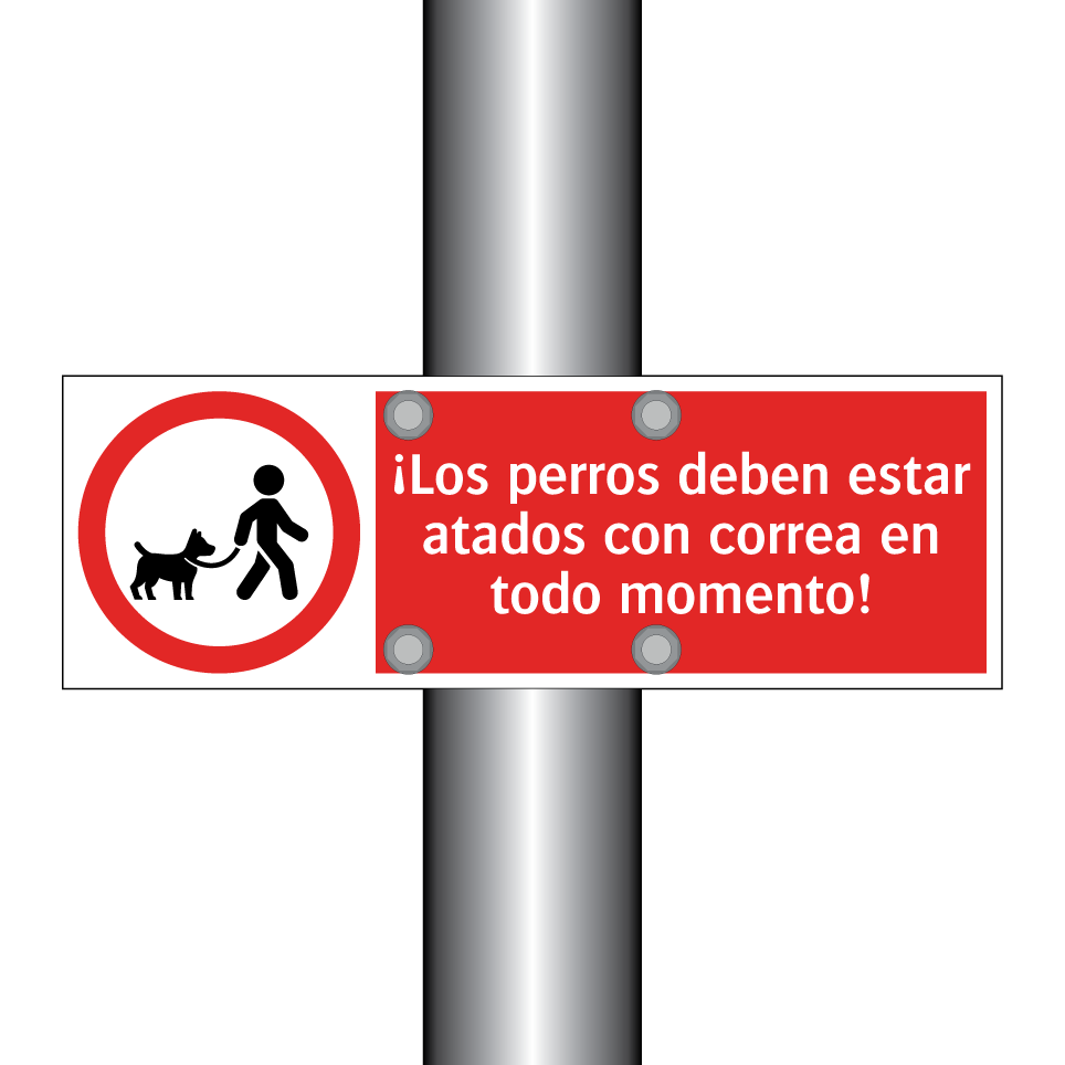 ¡Los perros deben estar atados con correa en todo momento!