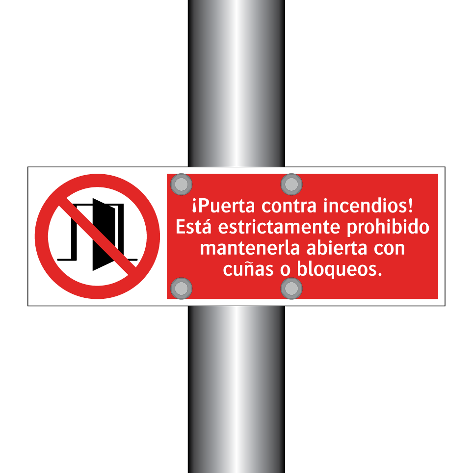 ¡Puerta contra incendios! Está estrictamente prohibido mantenerla abierta con cuñas o bloqueos.