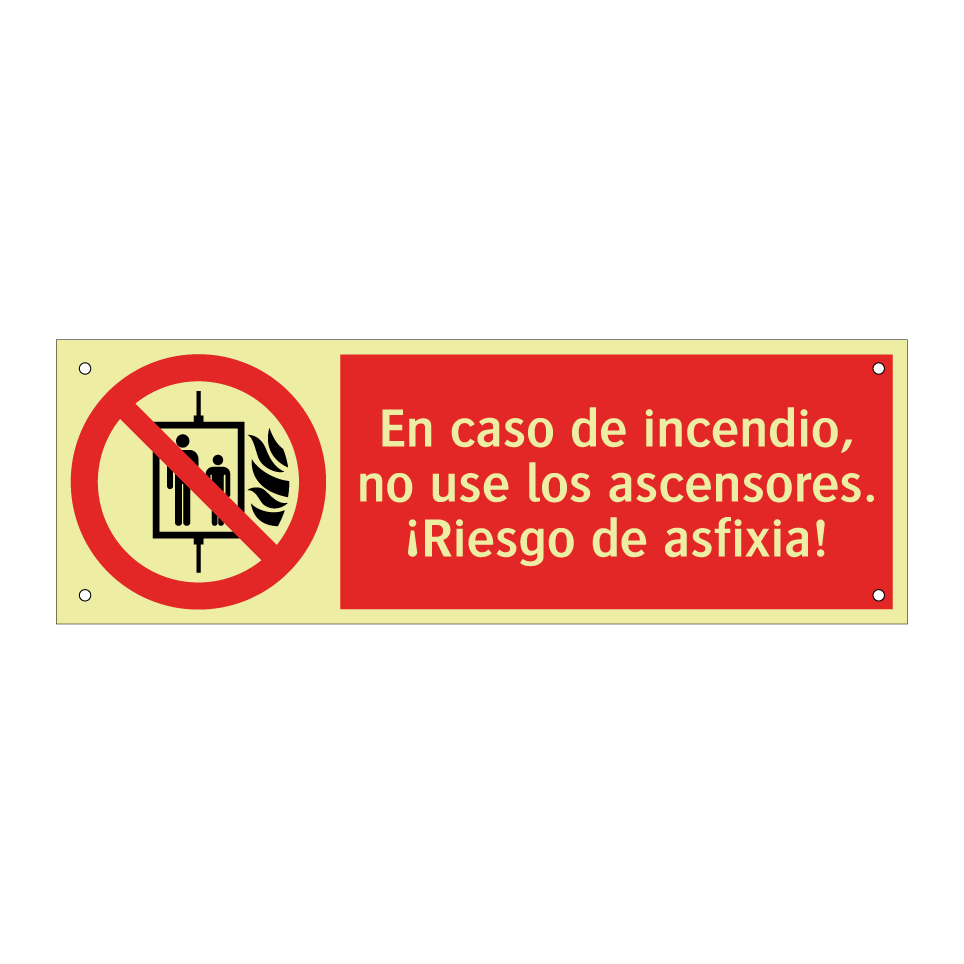 En caso de incendio, no use los ascensores. ¡Riesgo de asfixia!