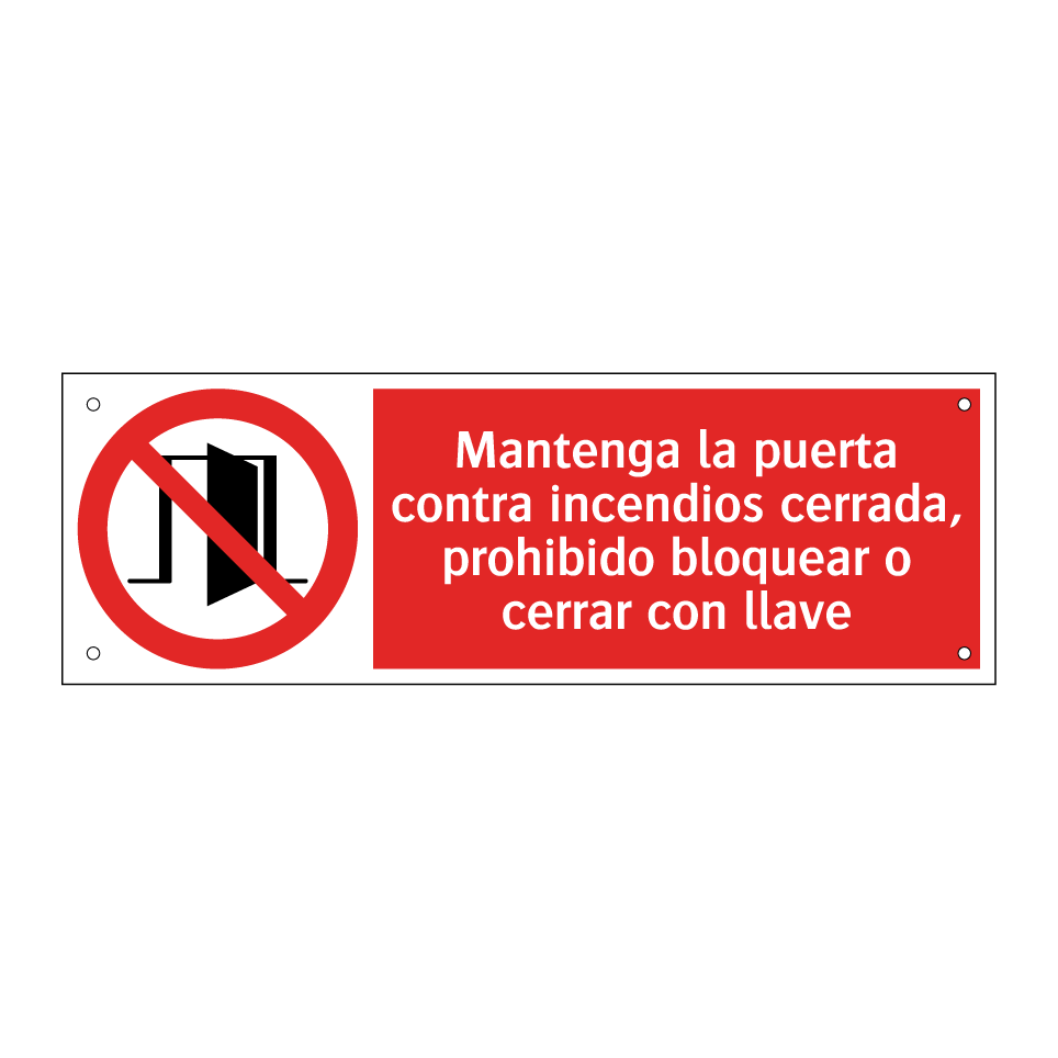 Mantenga la puerta contra incendios cerrada, prohibido bloquear o cerrar con llave