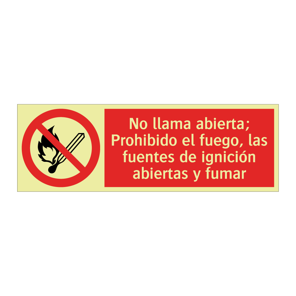 No llama abierta; Prohibido el fuego, las fuentes de ignición abiertas y fumar