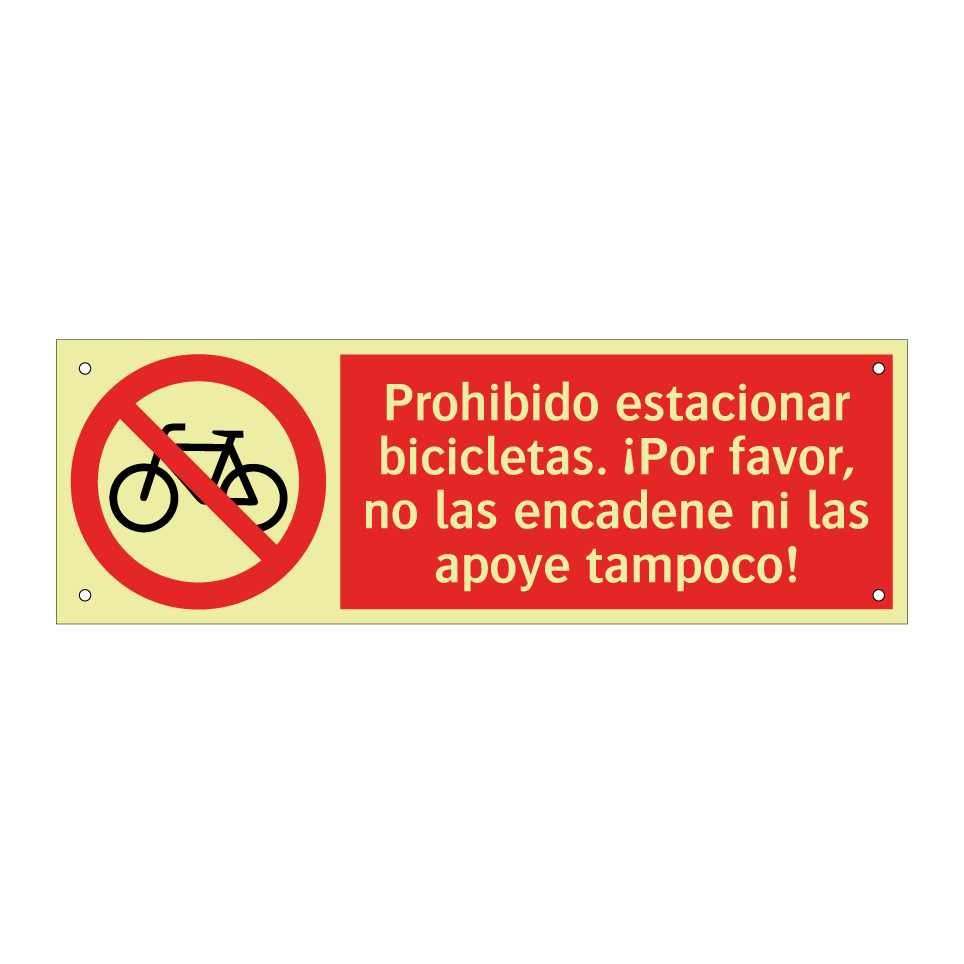 Prohibido estacionar bicicletas. ¡Por favor, no las encadene ni las apoye tampoco!