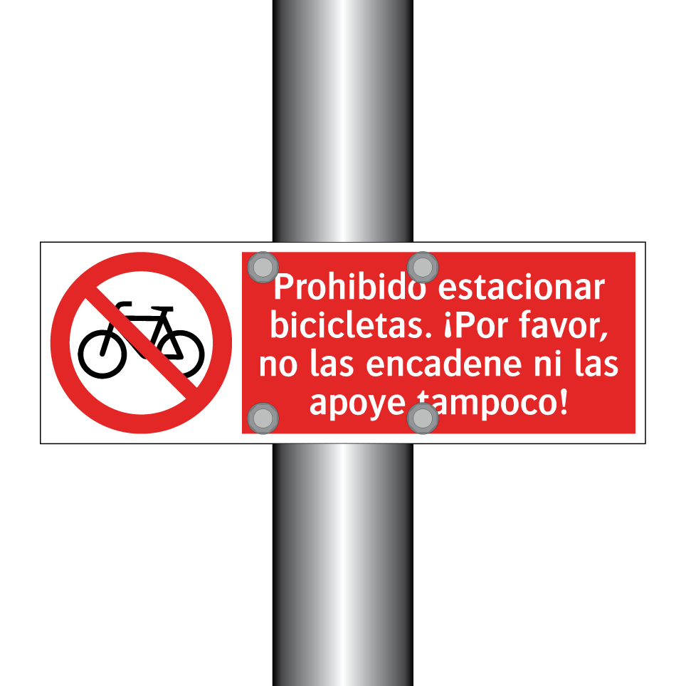 Prohibido estacionar bicicletas. ¡Por favor, no las encadene ni las apoye tampoco!