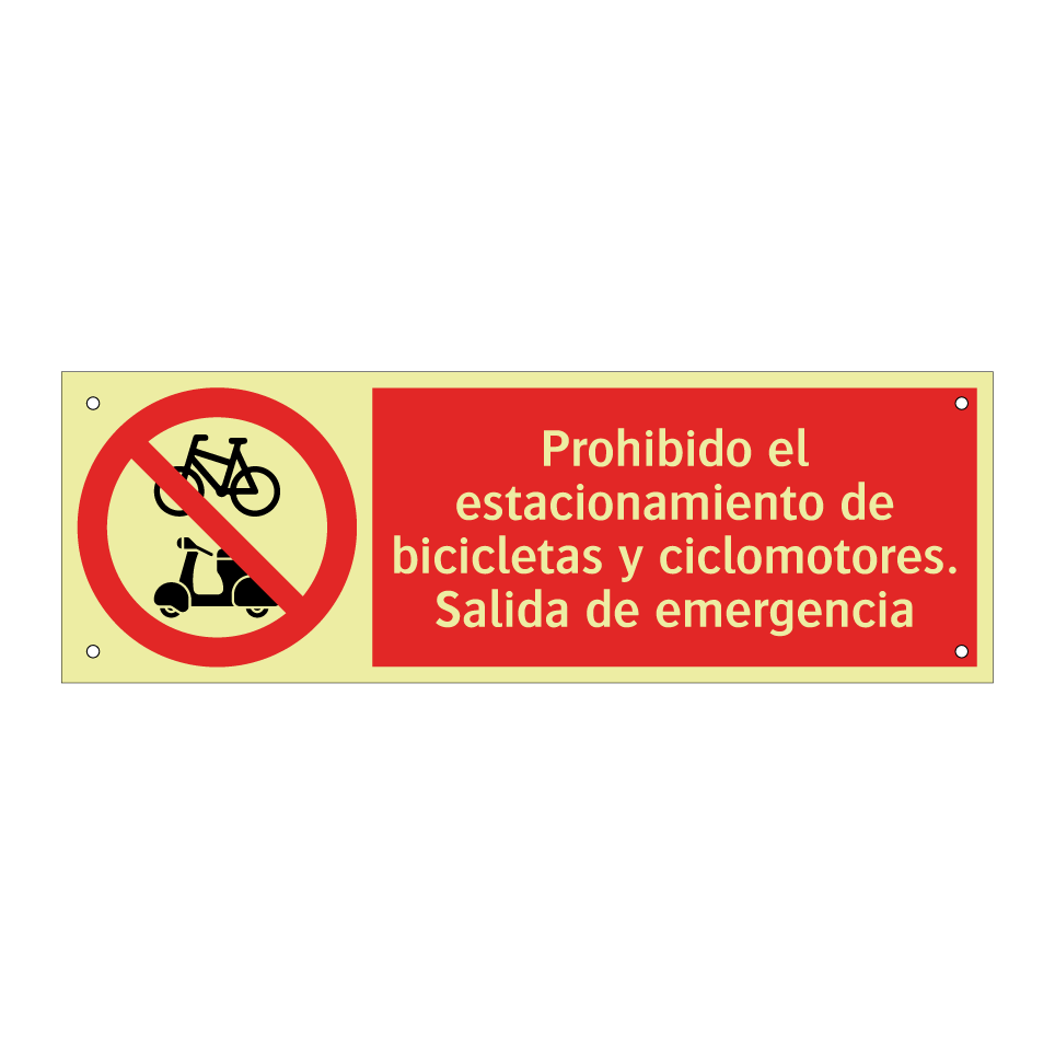 Prohibido el estacionamiento de bicicletas y ciclomotores. Salida de emergencia