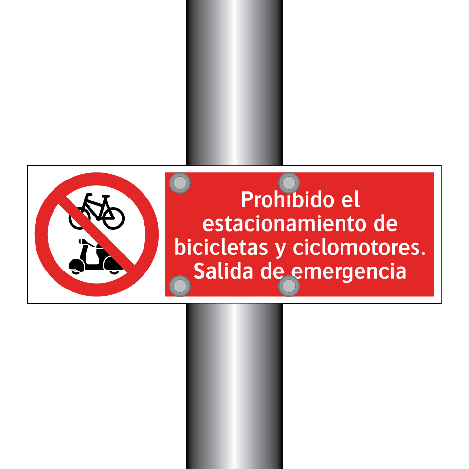 Prohibido el estacionamiento de bicicletas y ciclomotores. Salida de emergencia