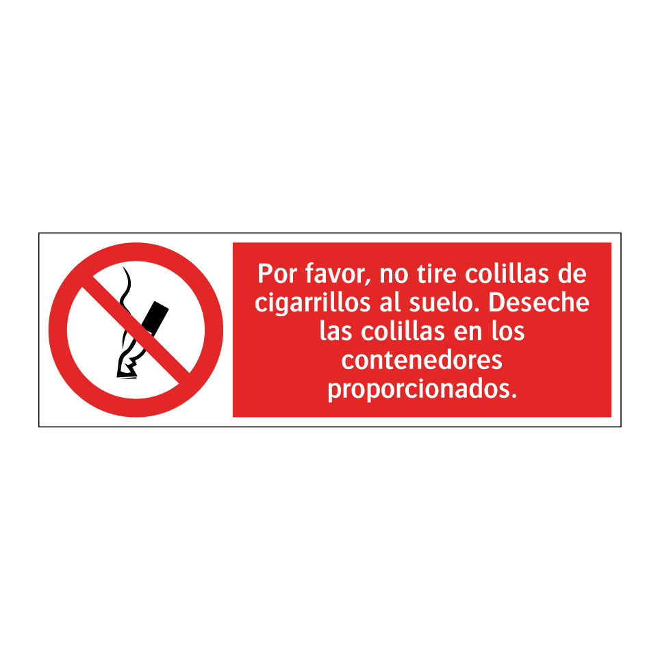 Por favor, no tire colillas de cigarrillos al suelo. Deseche las colillas en los contenedores proporcionados.