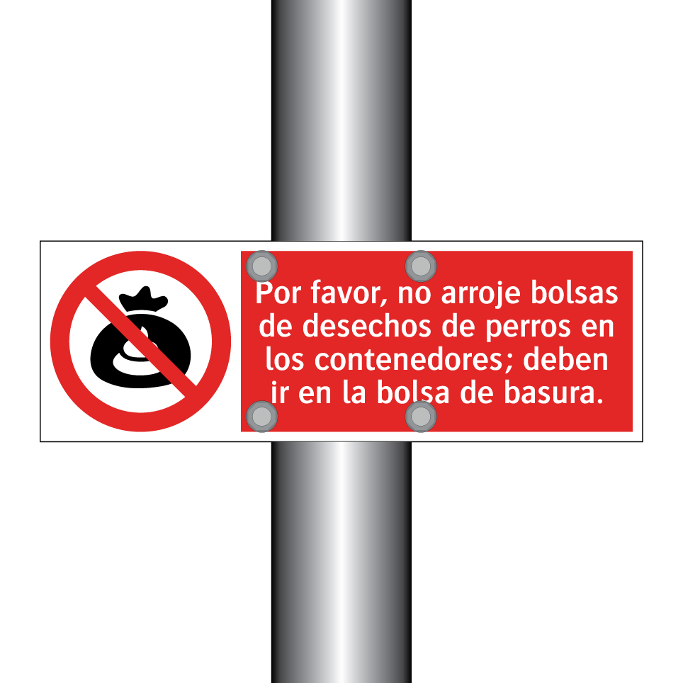 Por favor, no arroje bolsas de desechos de perros en los contenedores; deben ir en la bolsa de basura.