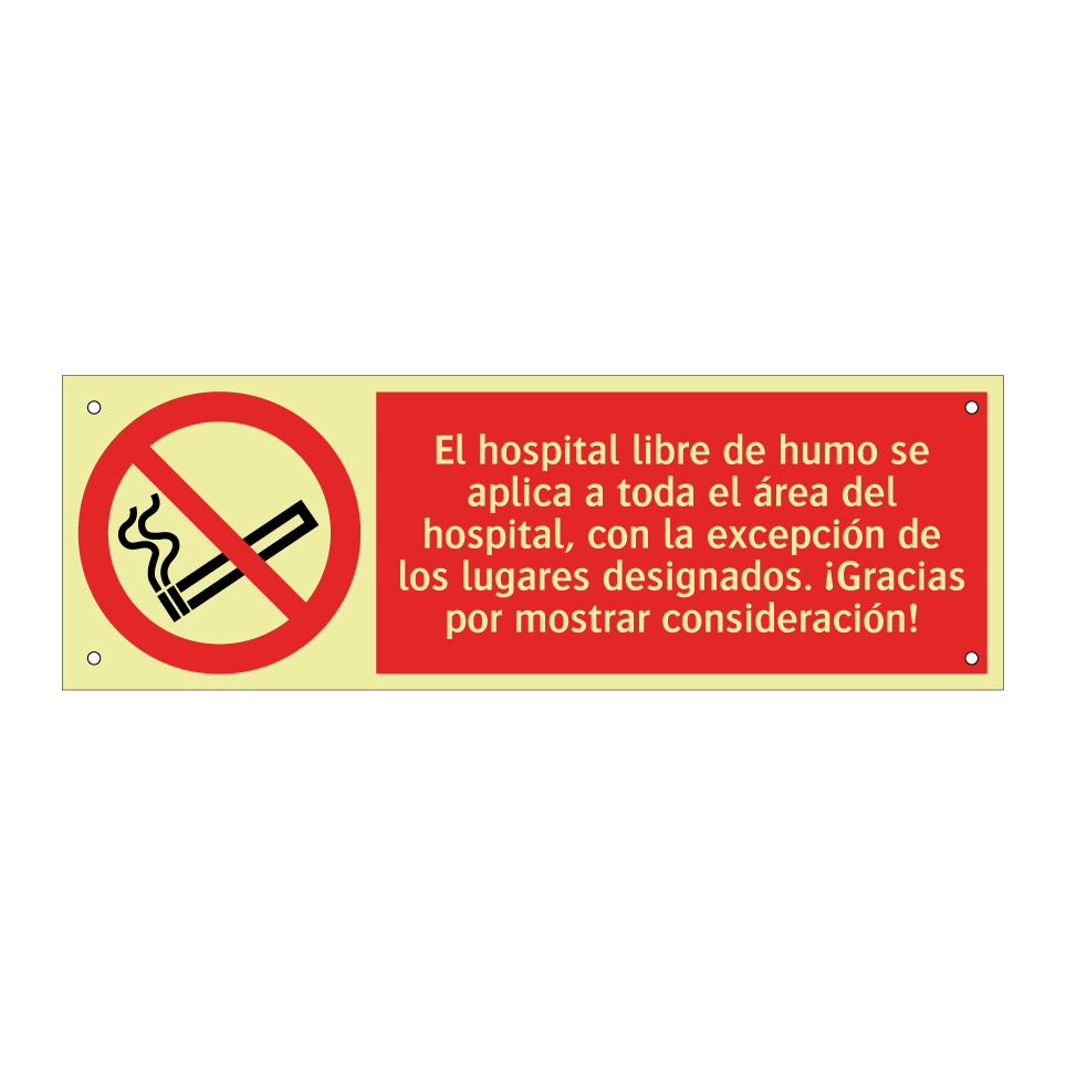 El hospital libre de humo se aplica a toda el área del hospital, con la excepción de los lugares designados. ¡Gracias por mostrar consideración!