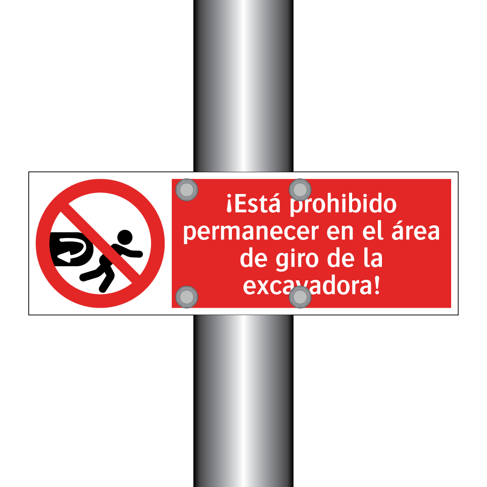 ¡Está prohibido permanecer en el área de giro de la excavadora!