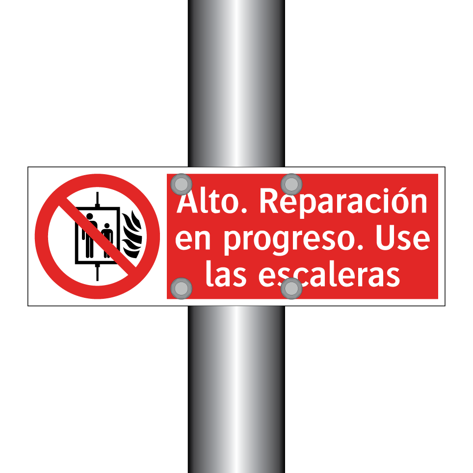 Alto. Reparación en progreso. Use las escaleras
