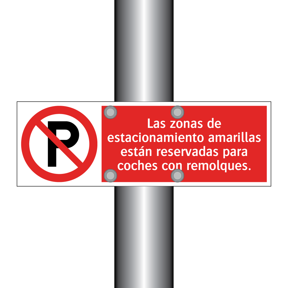 Las zonas de estacionamiento amarillas están reservadas para coches con remolques.