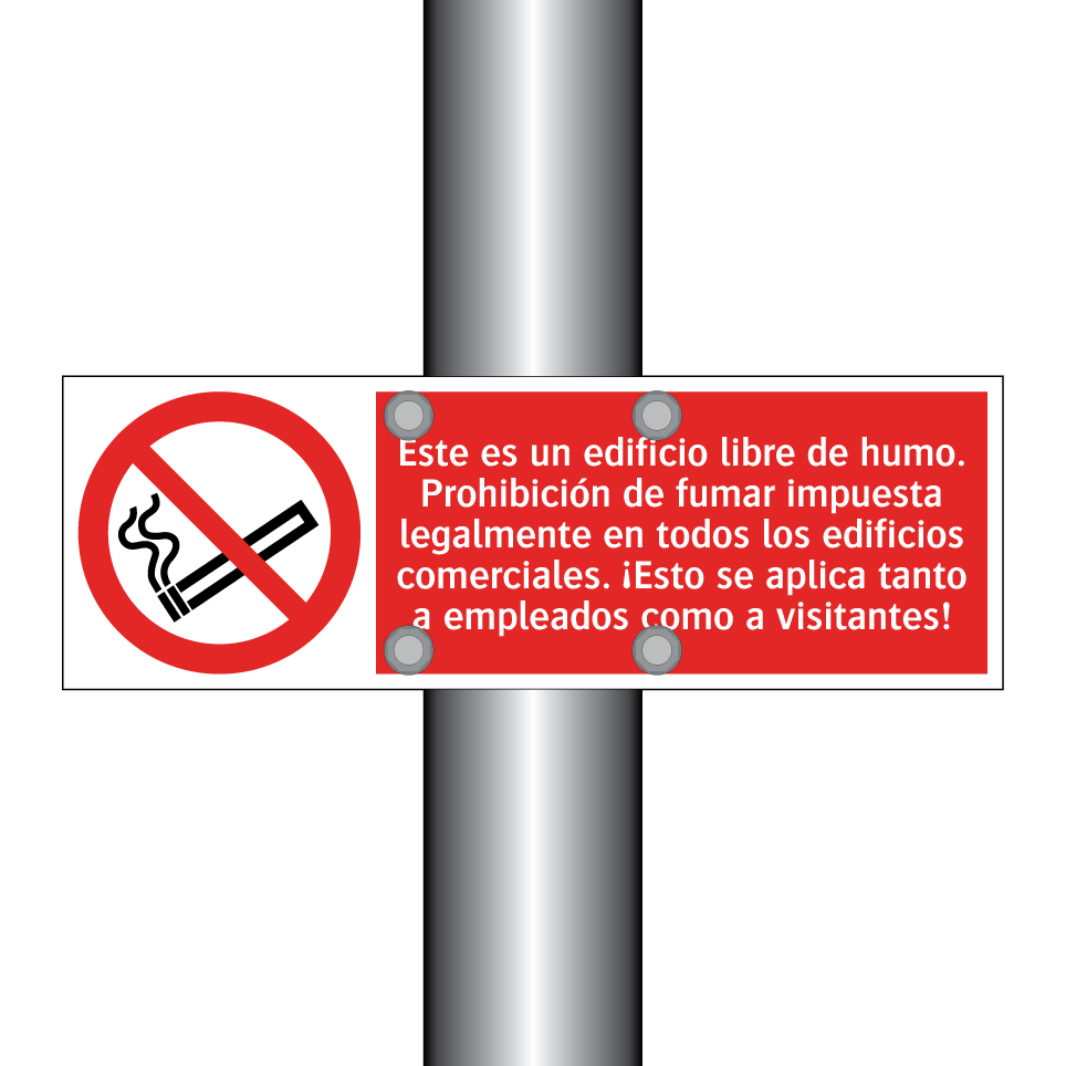 Este es un edificio libre de humo. Prohibición de fumar impuesta legalmente en todos los edificios comerciales. ¡Esto se aplica tanto a empleados como a visitantes!