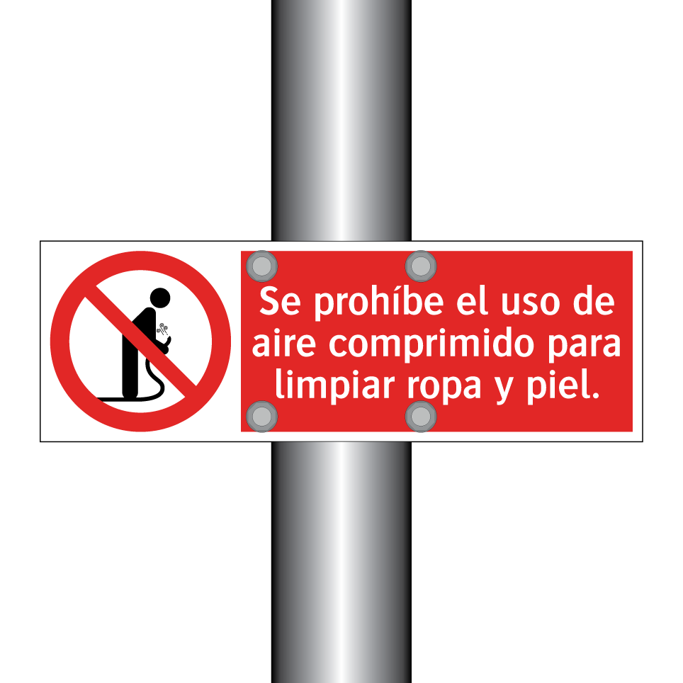 Se prohíbe el uso de aire comprimido para limpiar ropa y piel.