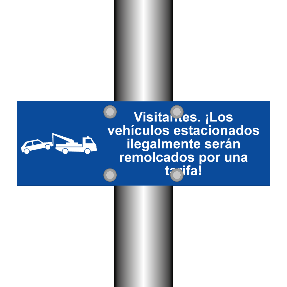 Visitantes. ¡Los vehículos estacionados ilegalmente serán remolcados por una tarifa!