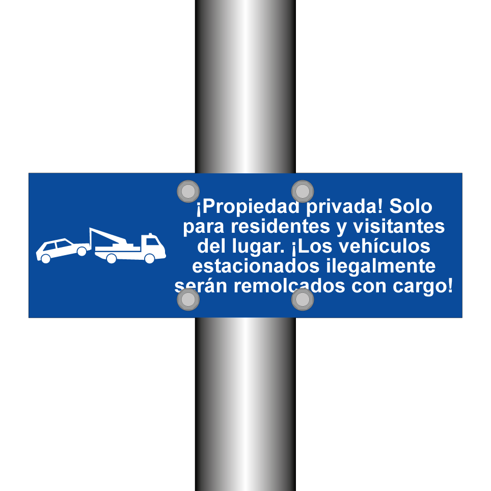 ¡Propiedad privada! Solo para residentes y visitantes del lugar. ¡Los vehículos estacionados ilegalmente serán remolcados con cargo!