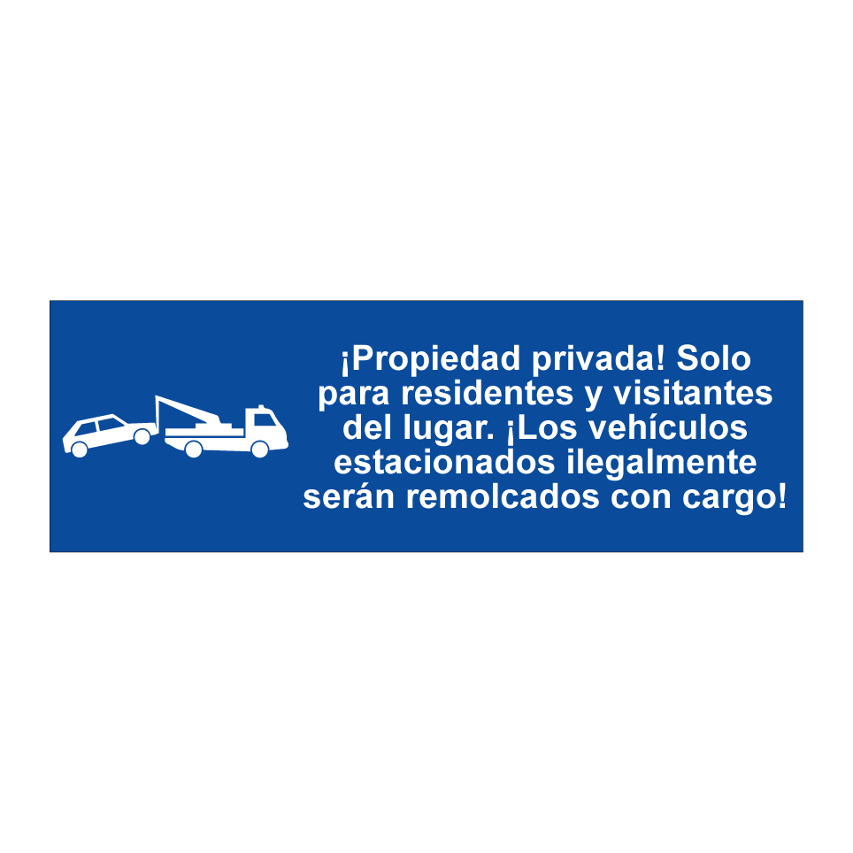 ¡Propiedad privada! Solo para residentes y visitantes del lugar. ¡Los vehículos estacionados ilegalmente serán remolcados con cargo!