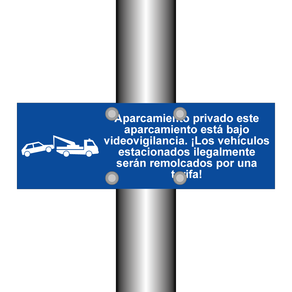 Aparcamiento privado este aparcamiento está bajo videovigilancia. ¡Los vehículos estacionados ilegalmente serán remolcados por una tarifa!