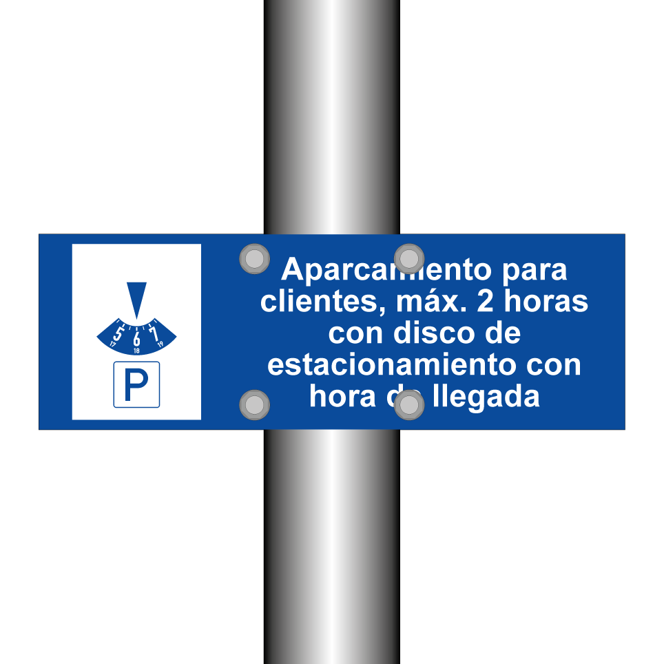 Aparcamiento para clientes, máx. 2 horas con disco de estacionamiento con hora de llegada