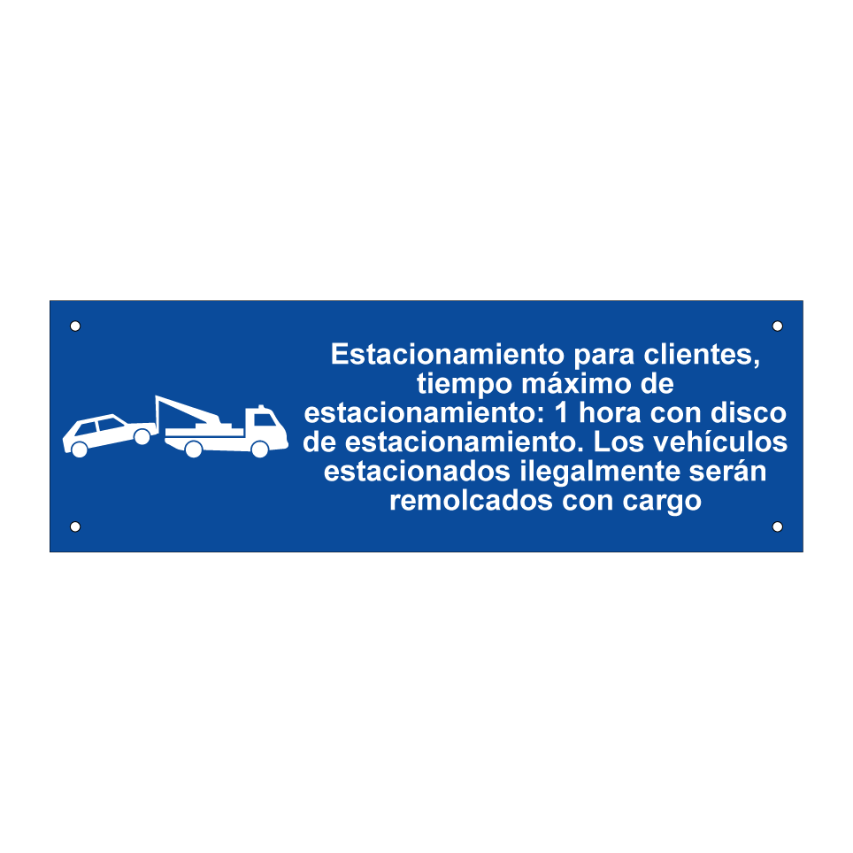 Estacionamiento para clientes, tiempo máximo de estacionamiento: 1 hora con disco de estacionamiento. Los vehículos estacionados ilegalmente serán remolcados con cargo