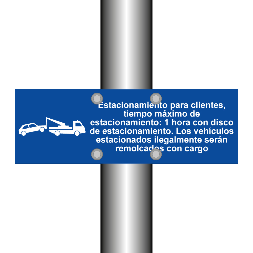 Estacionamiento para clientes, tiempo máximo de estacionamiento: 1 hora con disco de estacionamiento. Los vehículos estacionados ilegalmente serán remolcados con cargo