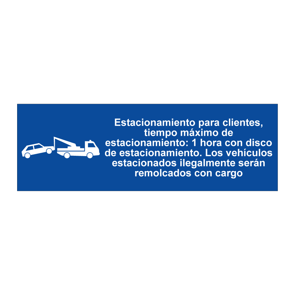 Estacionamiento para clientes, tiempo máximo de estacionamiento: 1 hora con disco de estacionamiento. Los vehículos estacionados ilegalmente serán remolcados con cargo