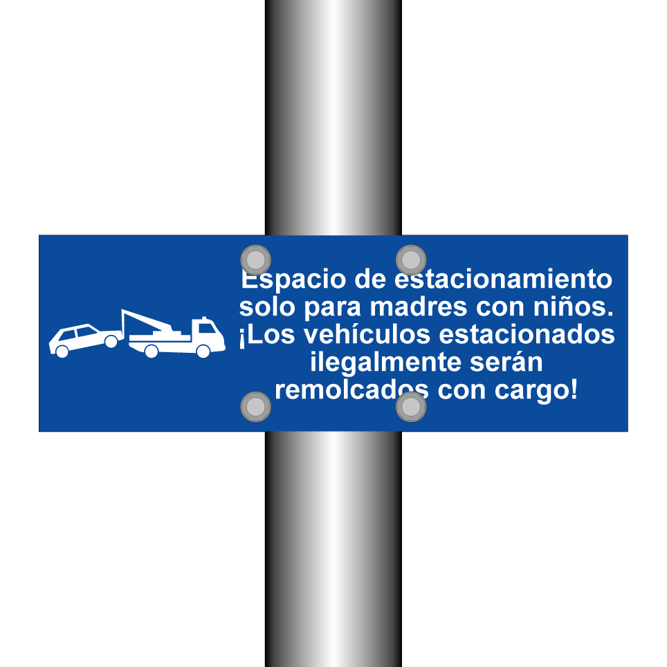 Espacio de estacionamiento solo para madres con niños. ¡Los vehículos estacionados ilegalmente serán remolcados con cargo!