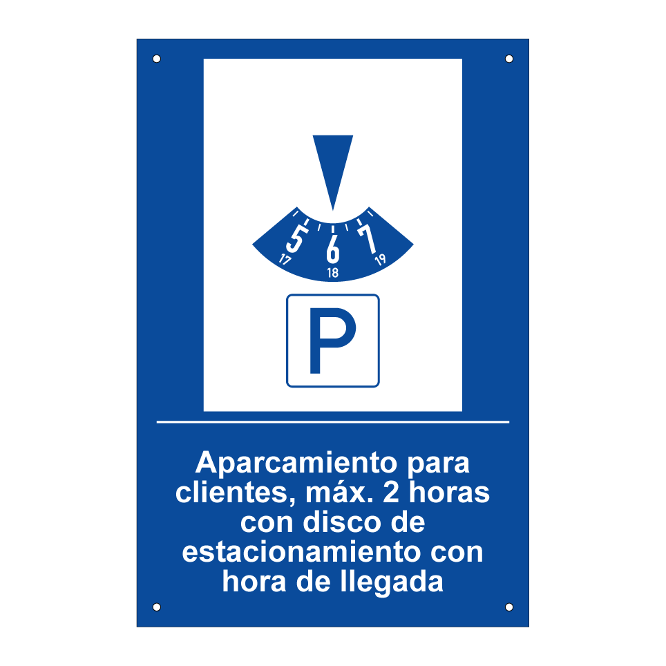 Aparcamiento para clientes, máx. 2 horas con disco de estacionamiento con hora de llegada