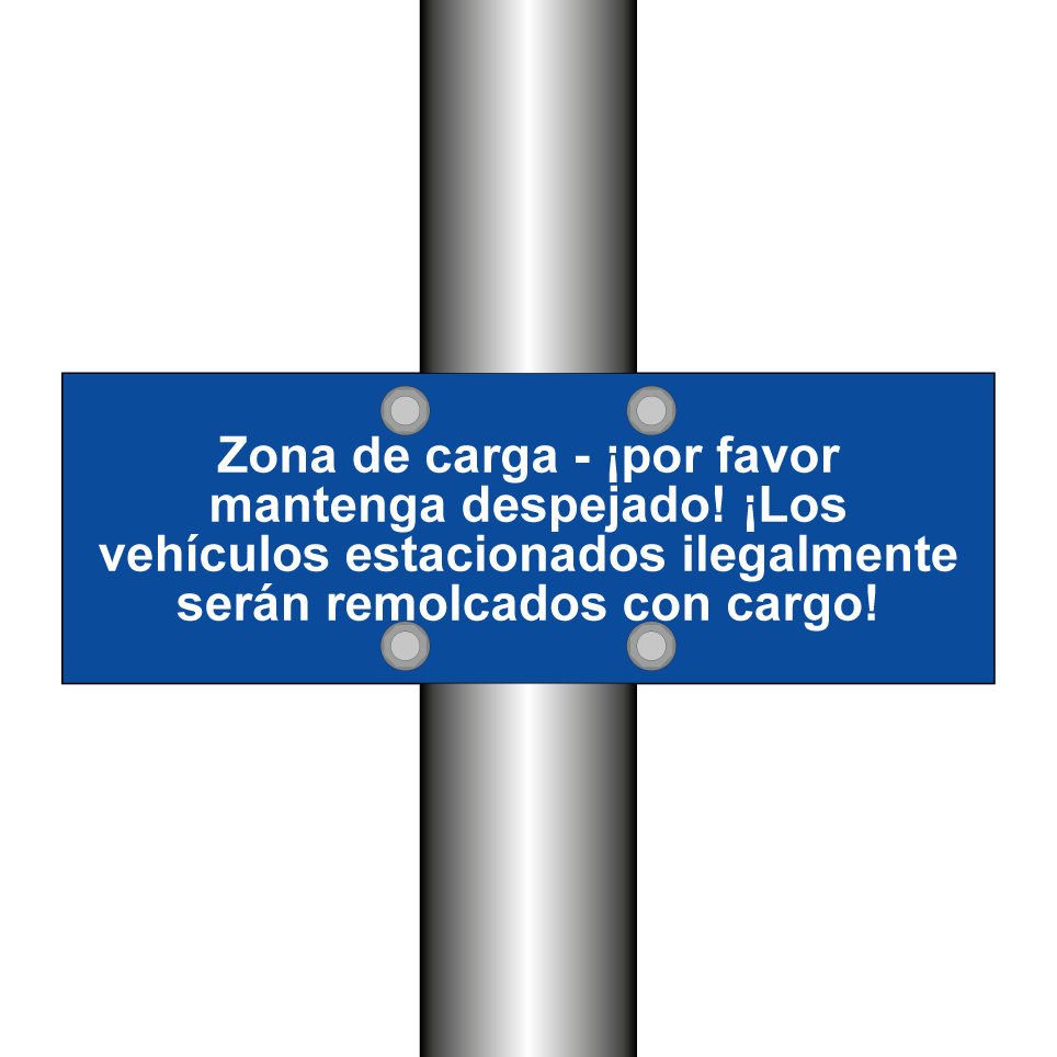 Zona de carga - ¡por favor mantenga despejado! ¡Los vehículos estacionados ilegalmente serán remolcados con cargo!