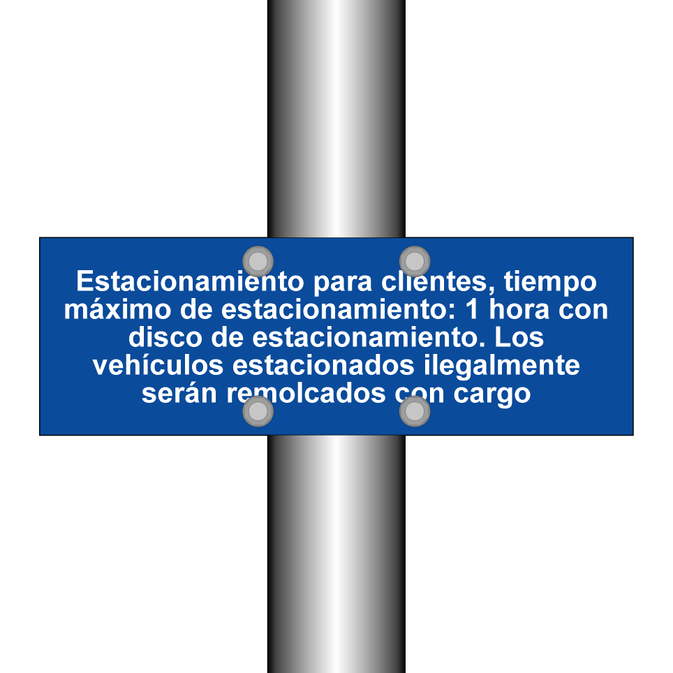 Estacionamiento para clientes, tiempo máximo de estacionamiento: 1 hora con disco de estacionamiento. Los vehículos estacionados ilegalmente serán remolcados con cargo