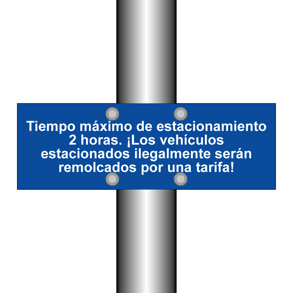 Tiempo máximo de estacionamiento 2 horas. ¡Los vehículos estacionados ilegalmente serán remolcados por una tarifa!