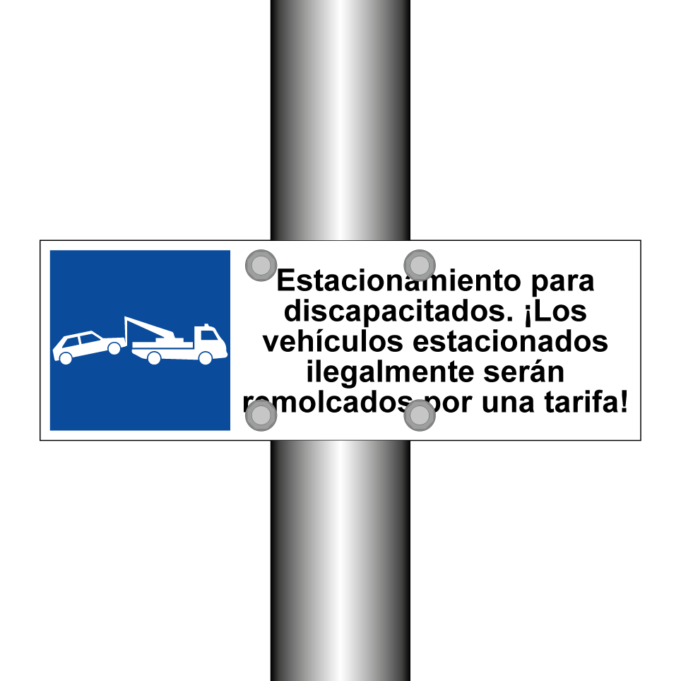 Estacionamiento para discapacitados. ¡Los vehículos estacionados ilegalmente serán remolcados por una tarifa!
