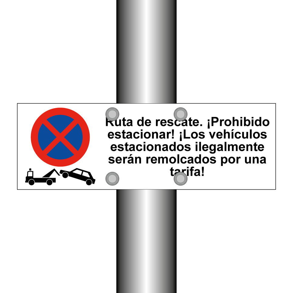 Ruta de rescate. ¡Prohibido estacionar! ¡Los vehículos estacionados ilegalmente serán remolcados por una tarifa!