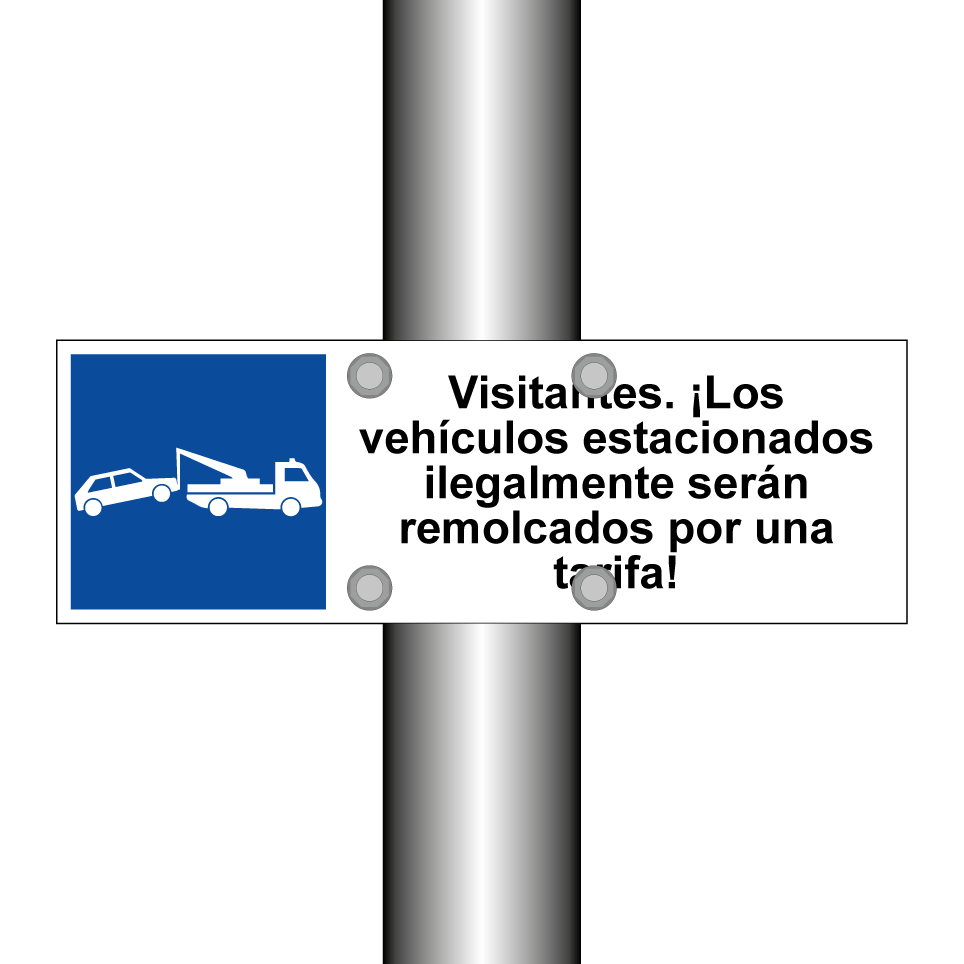Visitantes. ¡Los vehículos estacionados ilegalmente serán remolcados por una tarifa!