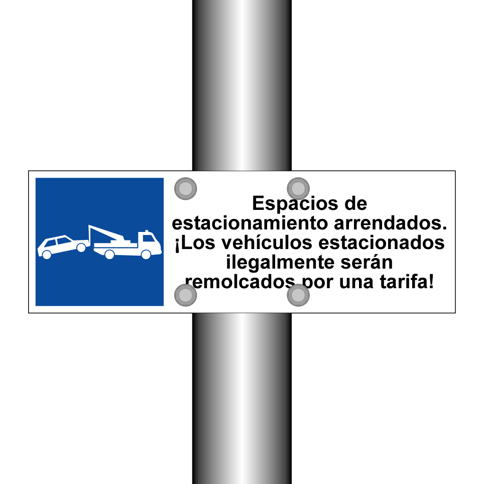 Espacios de estacionamiento arrendados. ¡Los vehículos estacionados ilegalmente serán remolcados por una tarifa!